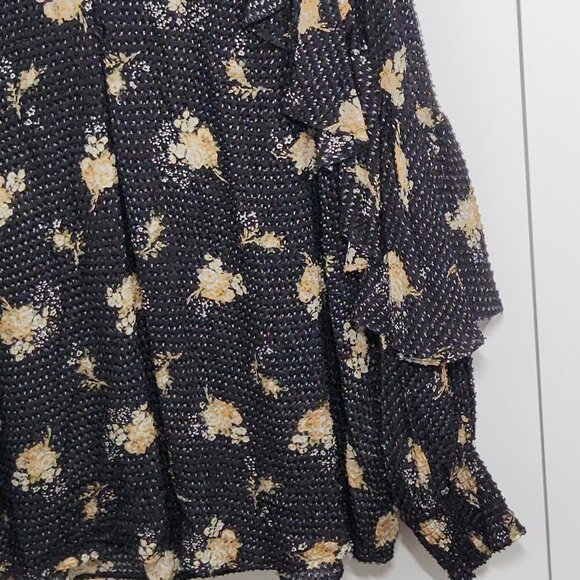 Maje Floral Ruffle Sleeve Top Size 2(M US) Black - Picture 5 of 7